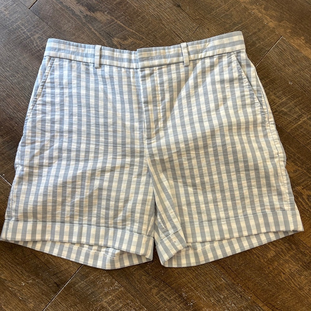 Lauren Ralph Lauren Blue Gingham Seersucker‎ Cuffed Shorts Womens 10 Stretch